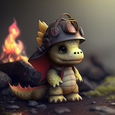 3D rendering of a cute little turtle in a steampunk helmetの写真素材