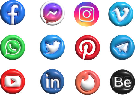 collection of social media icons on white background. each one is shot separatelyの写真素材