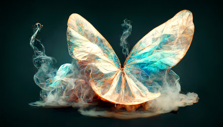 Abstract butterfly in the smoke on a dark background. 3d renderingの素材