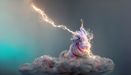Lightning in the form of a ball of wool on a dark backgroundの素材
