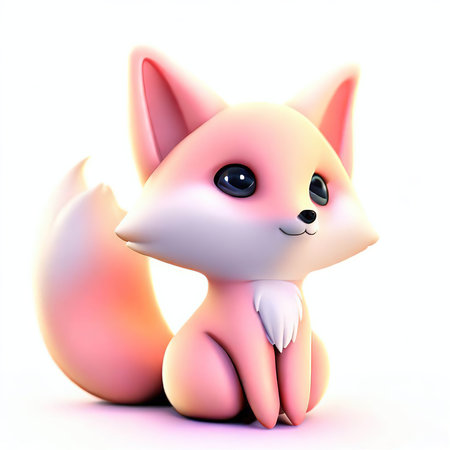Cute cartoon fox on a white background. 3D rendering.の素材