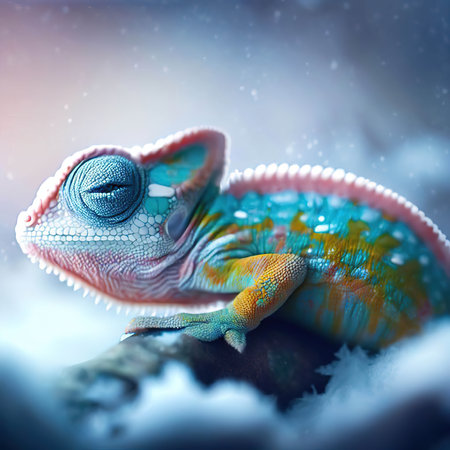 Colorful chameleon in the snow. close-up.の素材