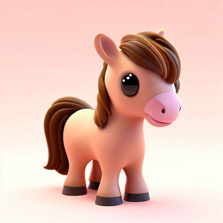 Cute cartoon horse with big eyes on a pink background. 3d renderingの素材
