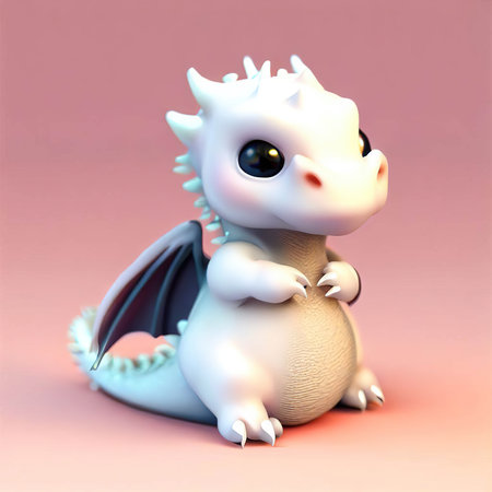 Cute cartoon dragon sitting on a pink background. 3d renderingの素材
