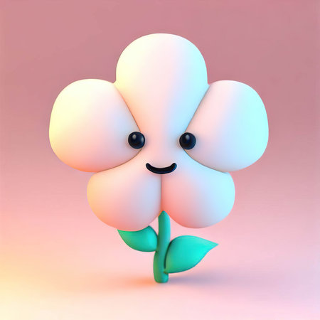 Cute flower with smiley face, 3d render illustration.の素材
