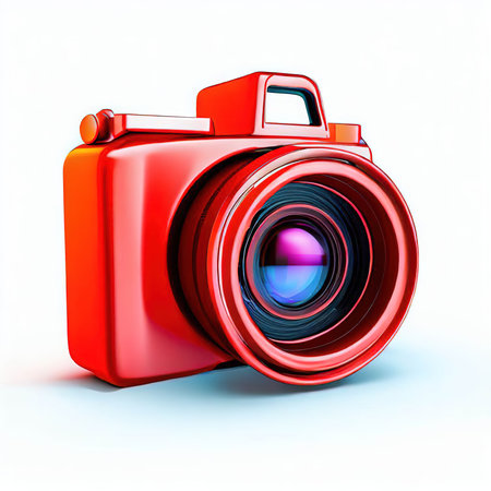 3D rendering of a camera isolated on white background. Computer generated image.の素材