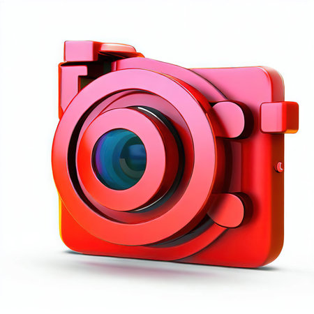 Red camera icon isolated on white background. 3d render image.の素材