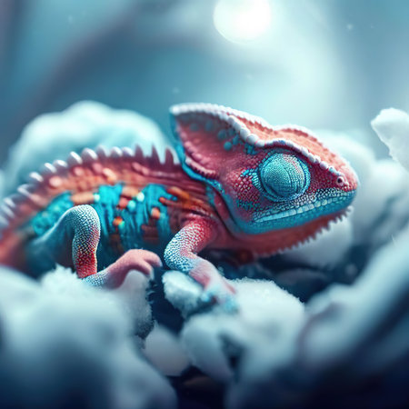 Colorful chameleon on white background. fantasy animal. 3D renderingの素材