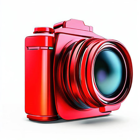 Digital camera on a white background. 3d rendering. Image with clipping pathの素材