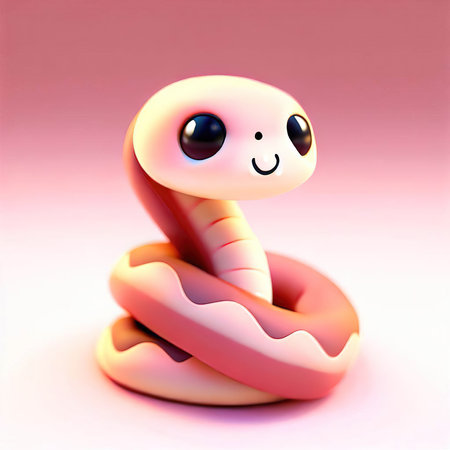 Cute snake on a pink background. 3d render illustration.の素材