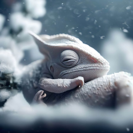 Baby chameleon in the snow. new born chameleonの素材