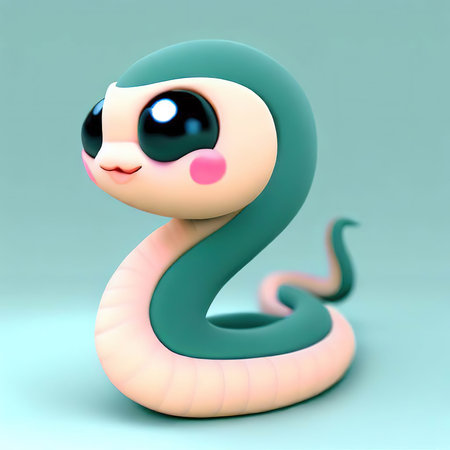 Cute cartoon snake - 3D Illustration of a cute cartoon snakeの素材