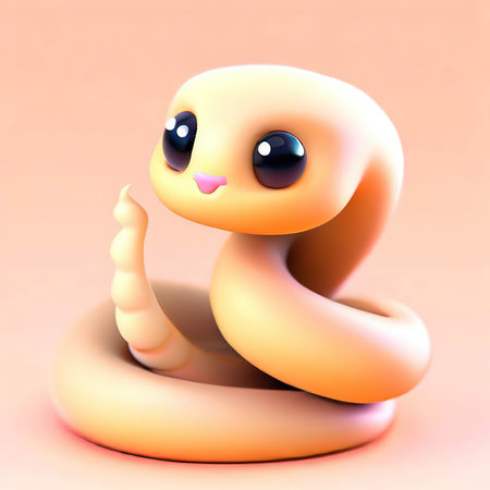 Cute cartoon snake on orange background. 3D rendering. Sweet animal.の素材