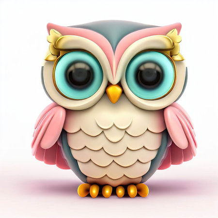 Cute owl isolated on white background. 3D rendering illustration.の素材
