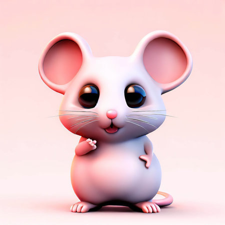 Cute cartoon mouse with expression of surprise. 3D rendering.の素材