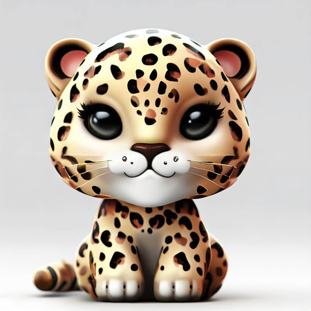 Cute cartoon leopard on gray background. 3D rendering.の素材