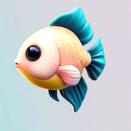 Cartoon goldfish isolated on white background. 3D illustration.の素材