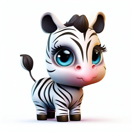 Cute zebra isolated on white background. 3d rendering.の素材
