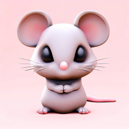 3d rendering of a cute cartoon mouse isolated on pink background.の素材
