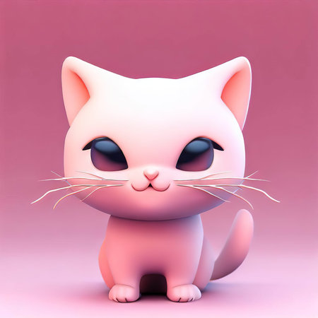 Cute cartoon cat sitting on a pink background. 3D rendering.の素材