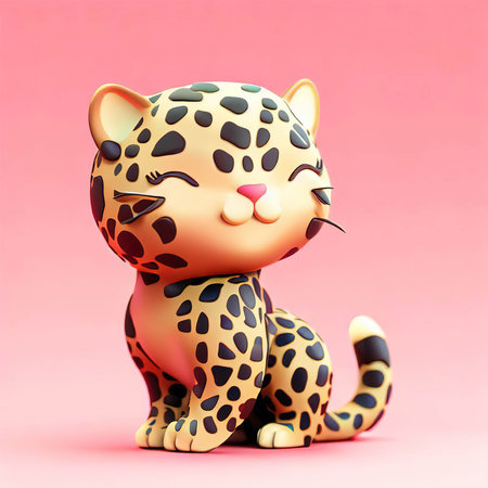 cute cartoon leopard on a pink background. 3d renderingの素材