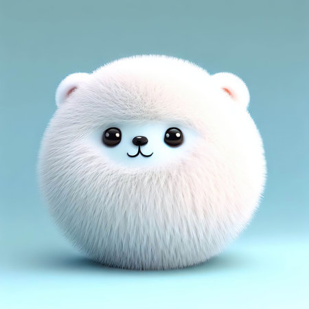 3d rendering of a cute white pomeranian isolated on blue backgroundの素材
