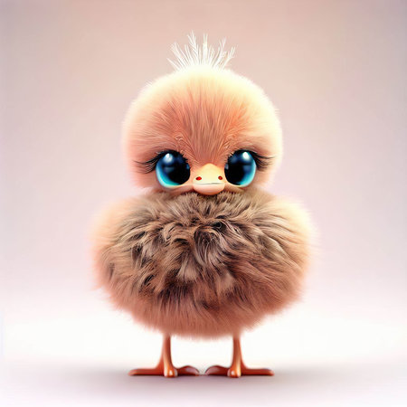 Cute little chicken isolated on white background. 3D illustration.の素材