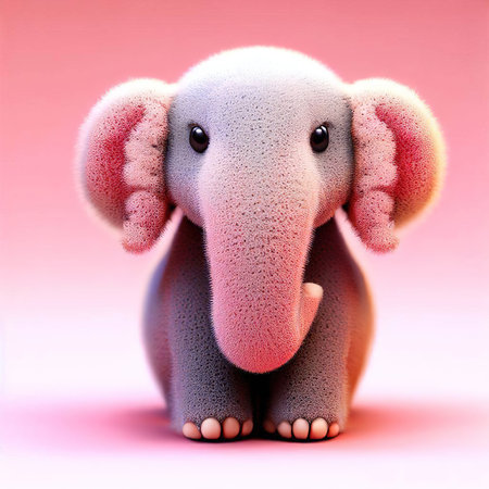 Elephant made of plasticine on pink background. 3d illustration.の素材
