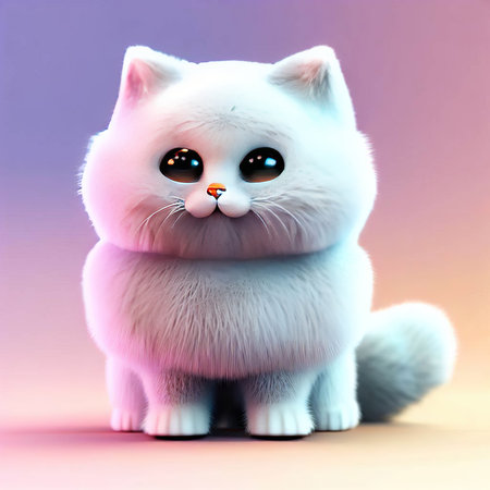 Cute white cat with blue eyes on a pink background. 3d renderingの素材