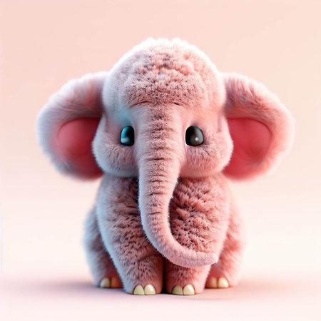 Cute pink elephant with blue eyes on pink background, 3d illustrationの素材