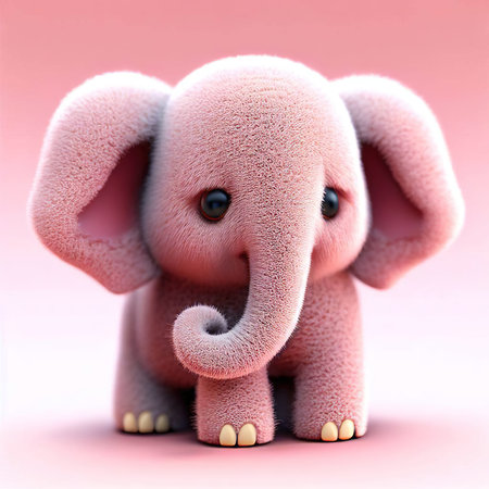 Cute pink elephant isolated on white background. 3d illustration.の素材