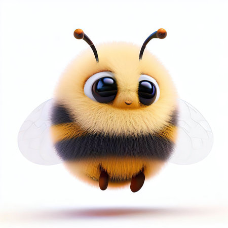Bumblebee isolated on white background. 3D illustration. cartoon style.の素材