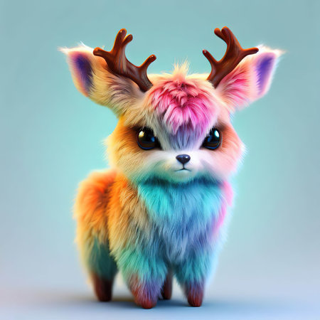 Cute reindeer with colorful hair on a blue background.の素材