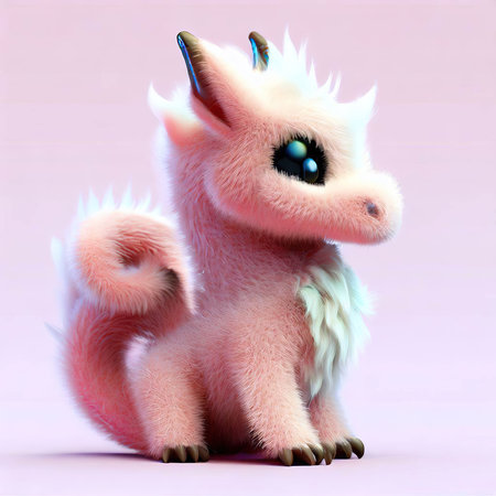 Funny pink dog with blue eyes on a pink background. 3d renderingの素材
