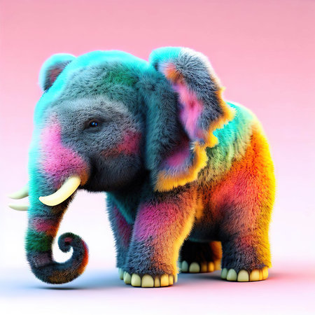 Elephant toy isolated on pink background. 3d render illustration.の素材