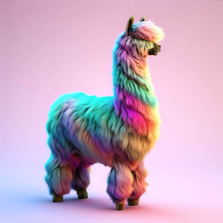 3d rendering of an alpaca in neon light on a pink backgroundの素材
