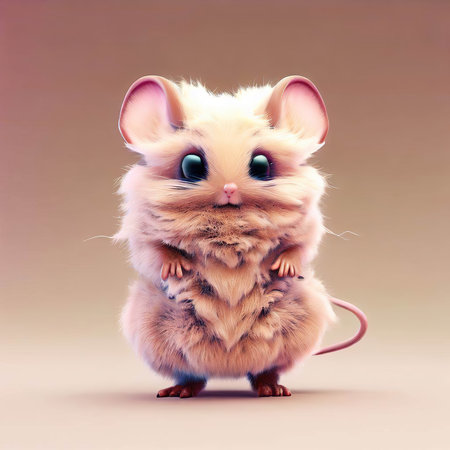 Cute little mouse with green eyes. 3d render illustration.の素材
