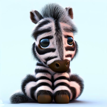 Funny zebra with big eyes. 3d render illustration.の素材