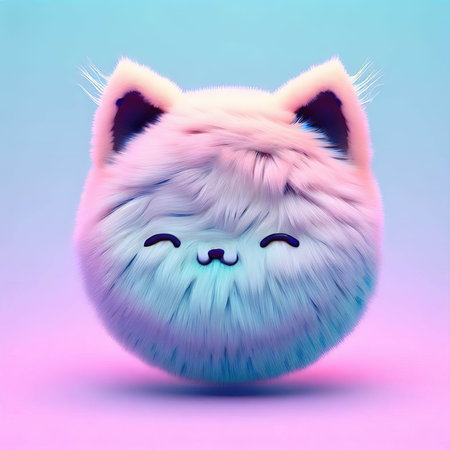 Funny cat with big eyes. 3D rendering. blue background.の素材