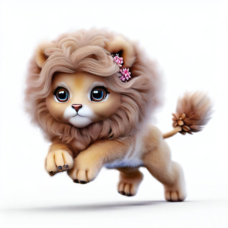 3d rendering of a cute little lion isolated on white background.の素材