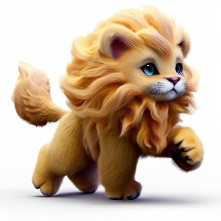 Funny cartoon lion. Isolated on white background. 3D illustration.の素材