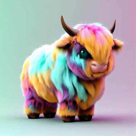 Fashionable toy bull on a colored background. 3d renderingの素材