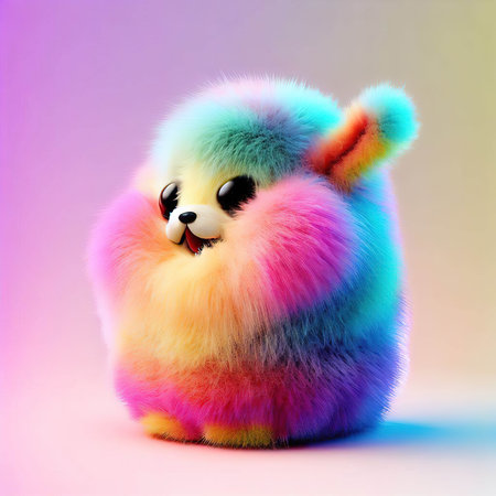 Cute fluffy toy dog on a pink background. 3d renderingの素材