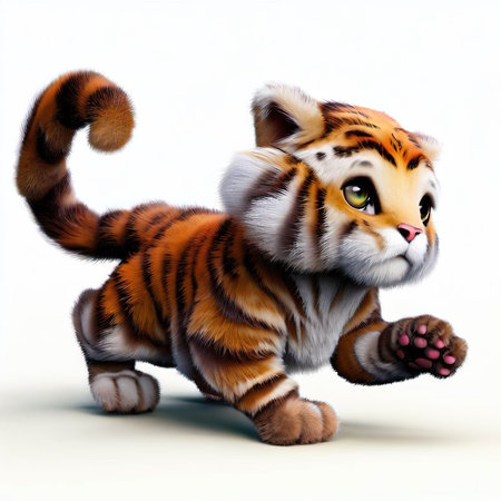 cute little tiger. Isolated on white background. 3D illustration.の素材