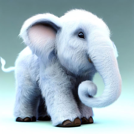 3D digital render of a cute baby elephant isolated on blue backgroundの素材