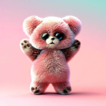 Cute teddy bear on a pink background. 3d renderingの素材