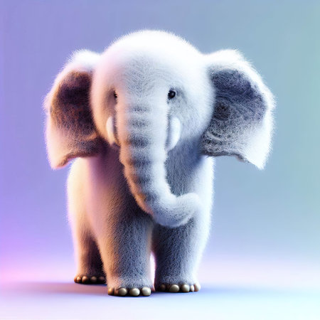 3d rendering of an elephant isolated on a white background in neon lightの素材