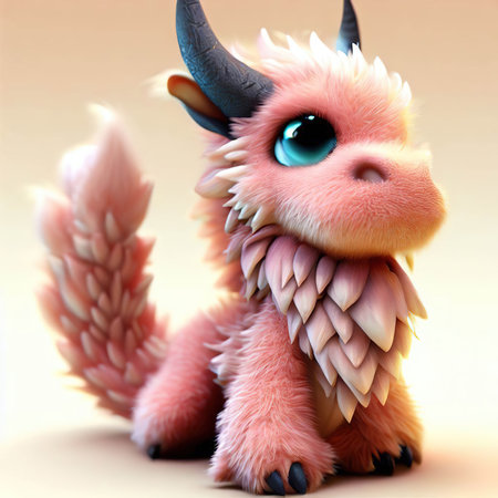 Fairytale dragon with big horns. 3d render illustration.の素材
