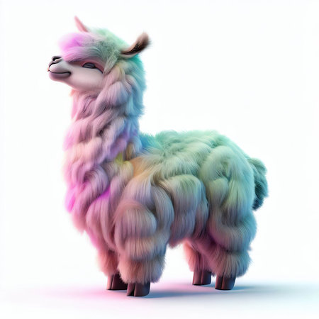3D rendering of a cute alpaca isolated on white backgroundの素材