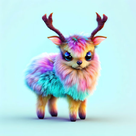 Funny reindeer with blue eyes. 3D rendering.の素材